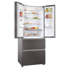 Haier HFR3718ENMD 70cm Frost Free French Door American Style Fridge Freezer - Dark Inox