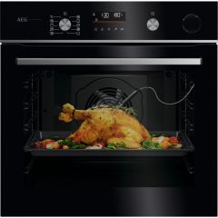 AEG 6000 Series GR6PB52FSB Pyrolytic Built In Electric Single Oven with SteamCrisp - Gloss Black with Steel Trim